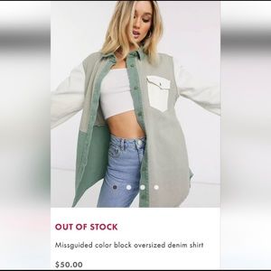 MISSGUIDED green and white oversized colorblock denim jacket